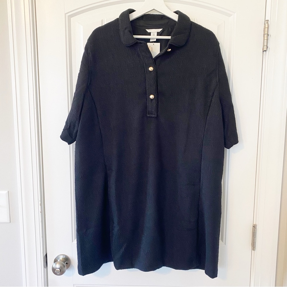 H&M I NWT Bouclé Dress with Collar, Black & Gold